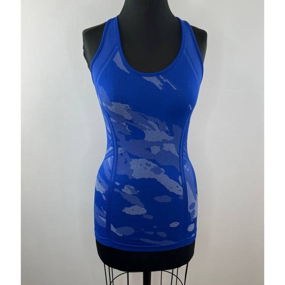 ATHLETA Fastest Track Blue Camo Mesh Racerback Tank Top Scoop Neck 722074 XS - Picture 1 of 8